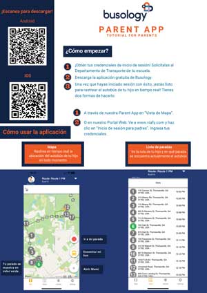 Busology Parent App flyer - Spanish