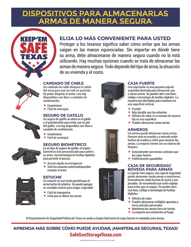 Safe Gun Storage Devices flyer in Spanish